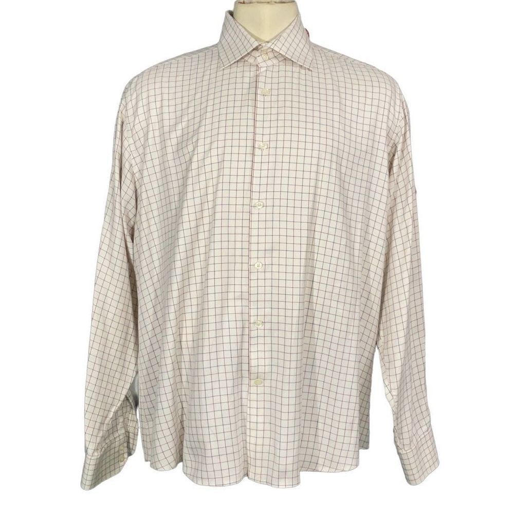 Curtis Brandon Ivory Red Blue Check Long Sleeve Button Front Men’s Shirt Sz XXL